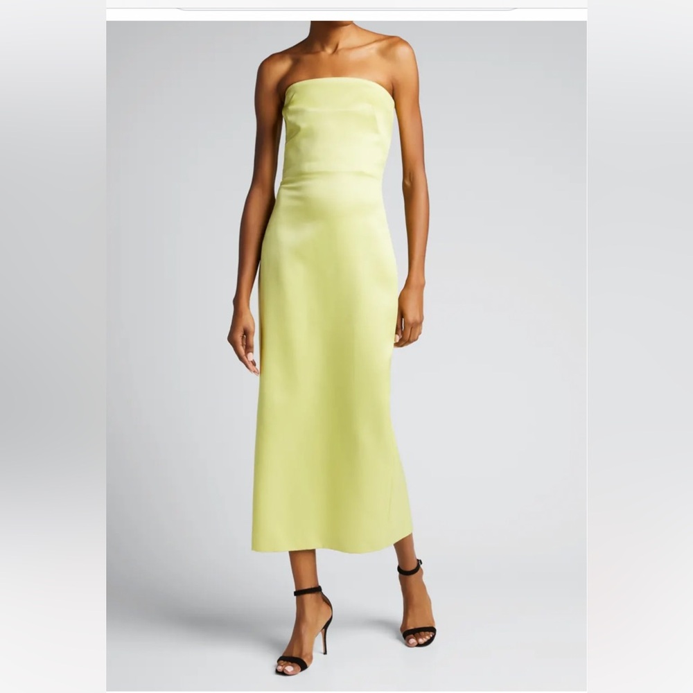 Brandon Maxwell Strapless Midi Cocktail Dress